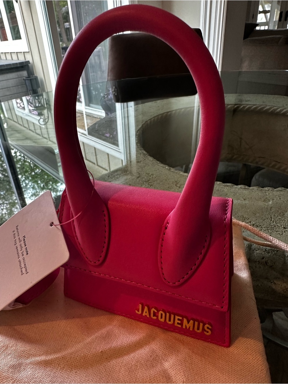 New with Tag! Authentic Jacquemus Hot Pink Mini Top-Handle Bag Crossbody - Picture 2 of 14